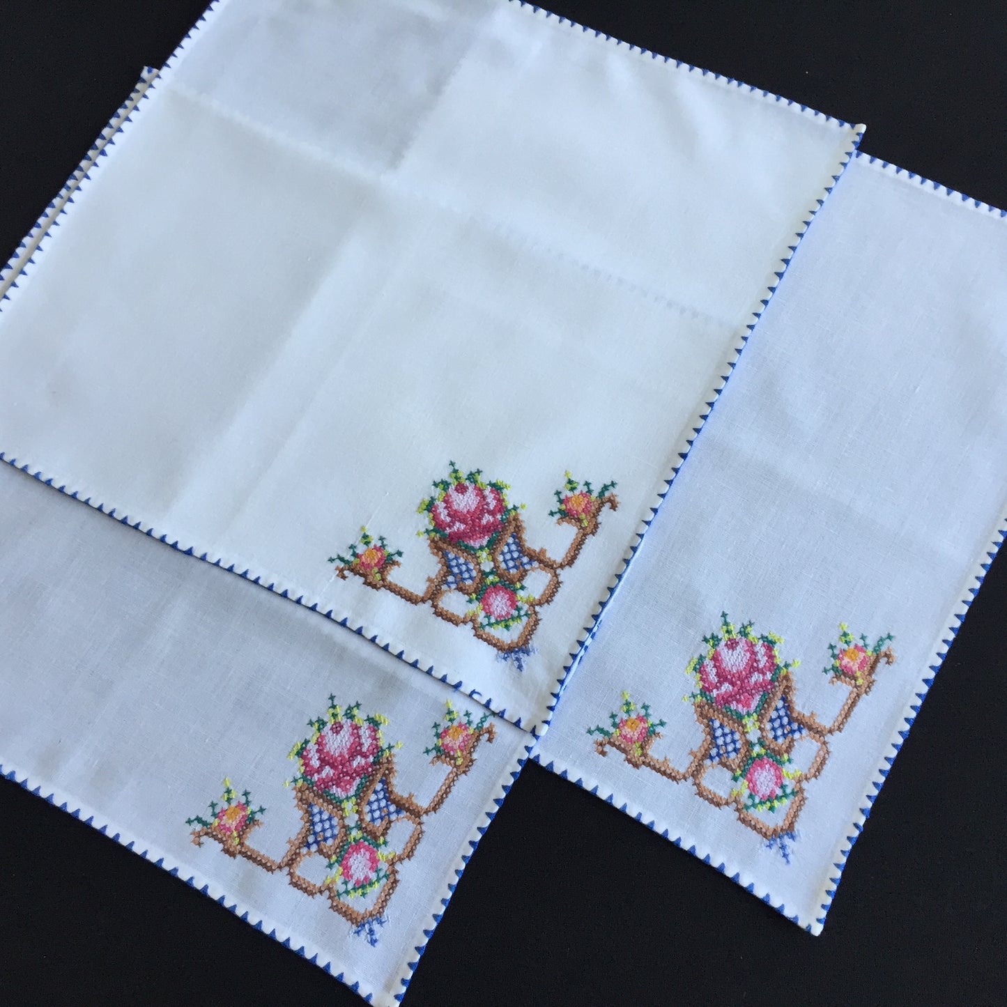 Vintage Cross Stitch Hand Embroidered Cotton Reusable Napkins
