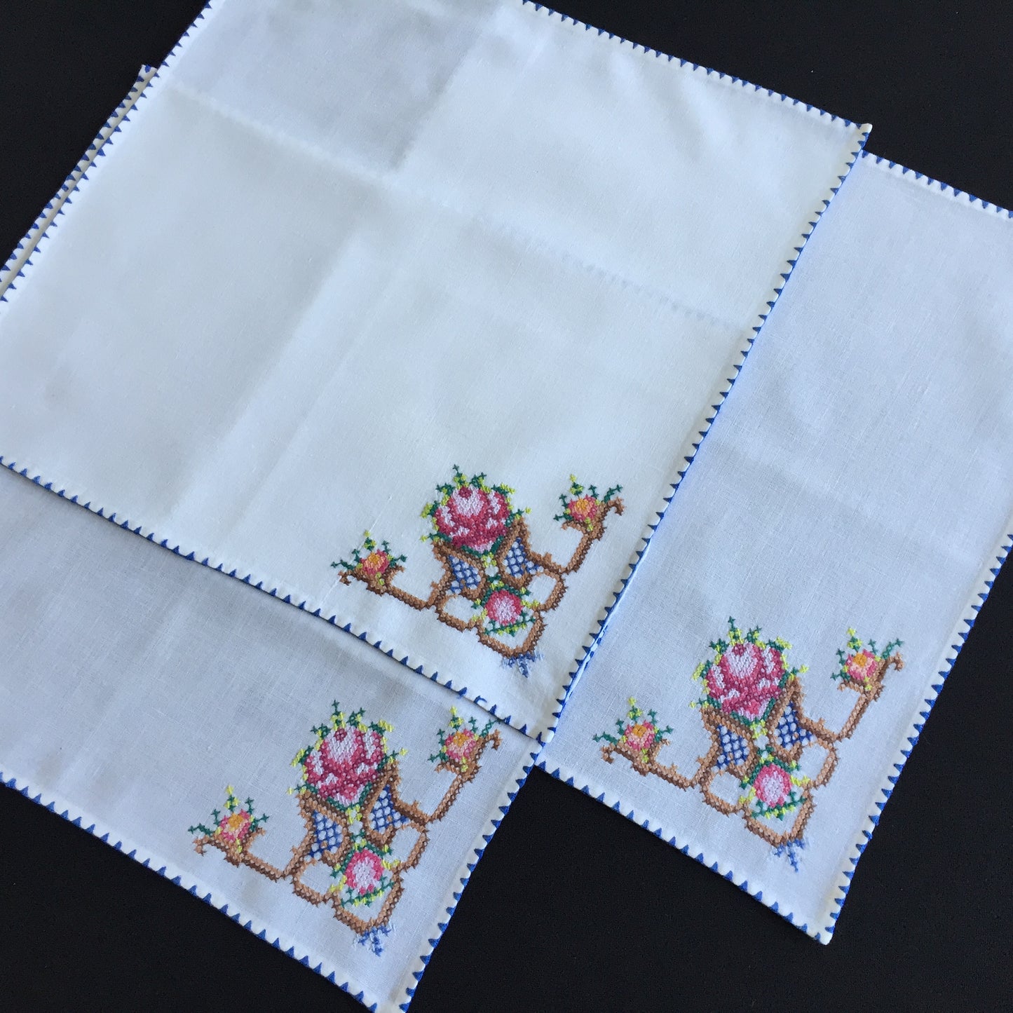 Vintage Cross Stitch Hand Embroidered Cotton Reusable Napkins