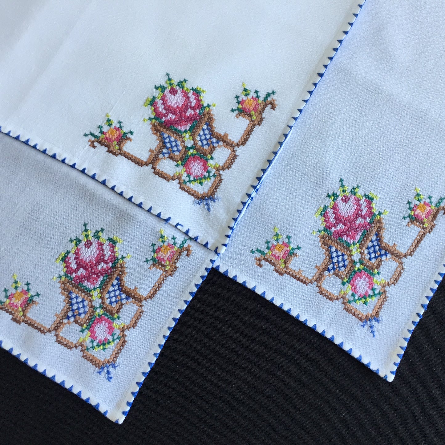 Vintage Cross Stitch Hand Embroidered Cotton Reusable Napkins