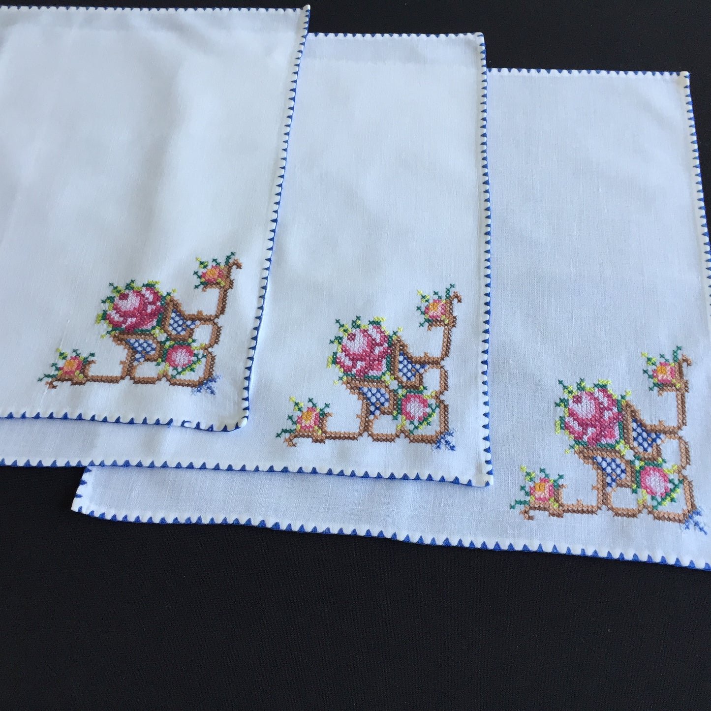 Vintage Cross Stitch Hand Embroidered Cotton Reusable Napkins