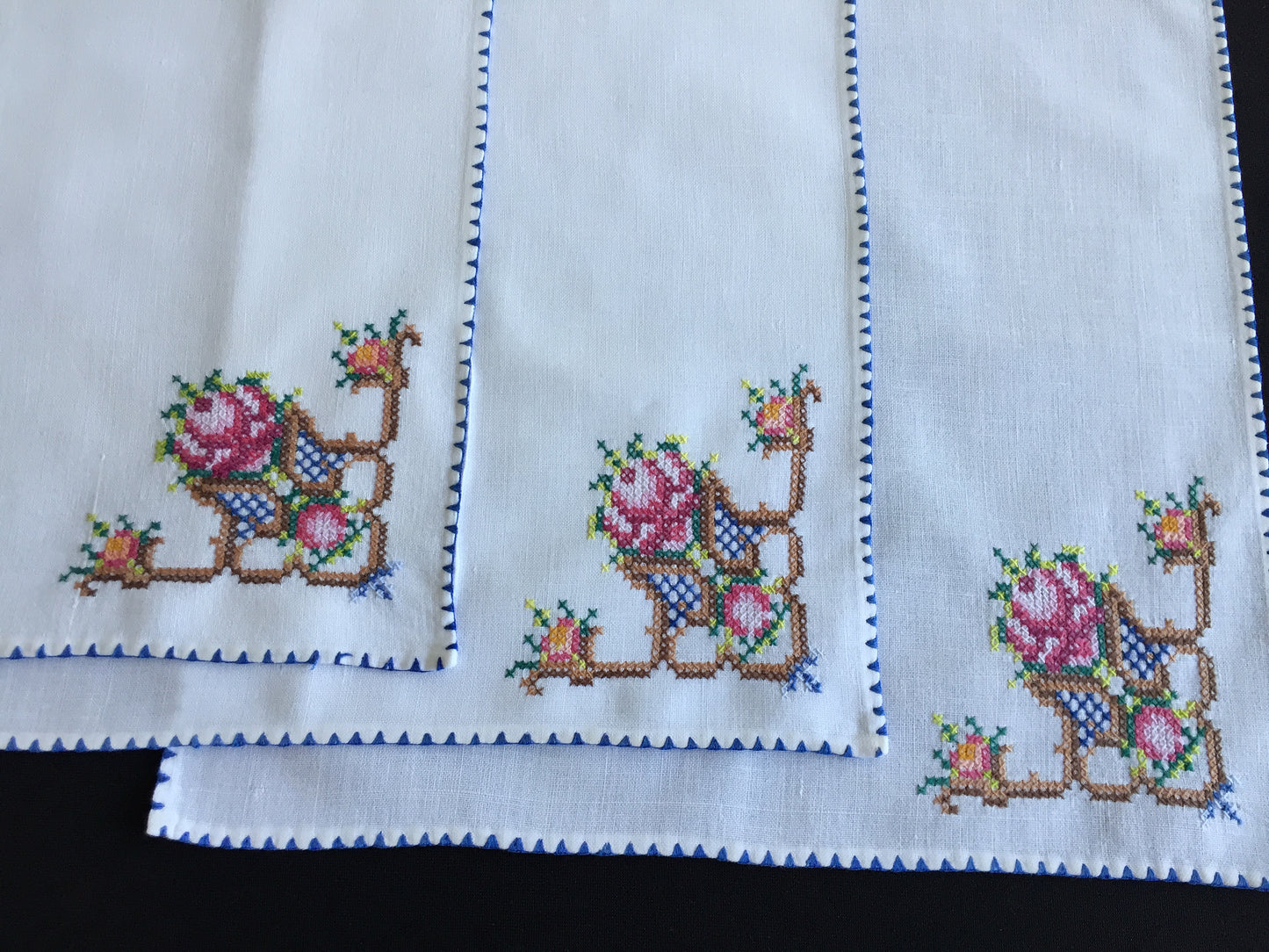 Vintage Cross Stitch Hand Embroidered Cotton Reusable Napkins