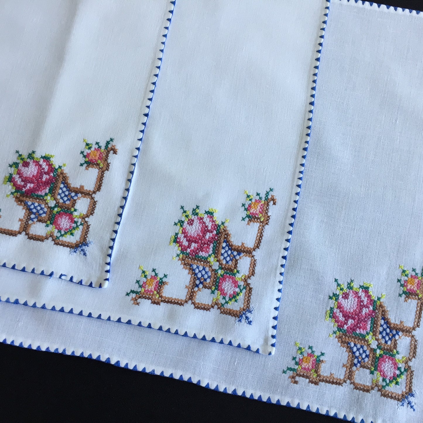 Vintage Cross Stitch Hand Embroidered Cotton Reusable Napkins