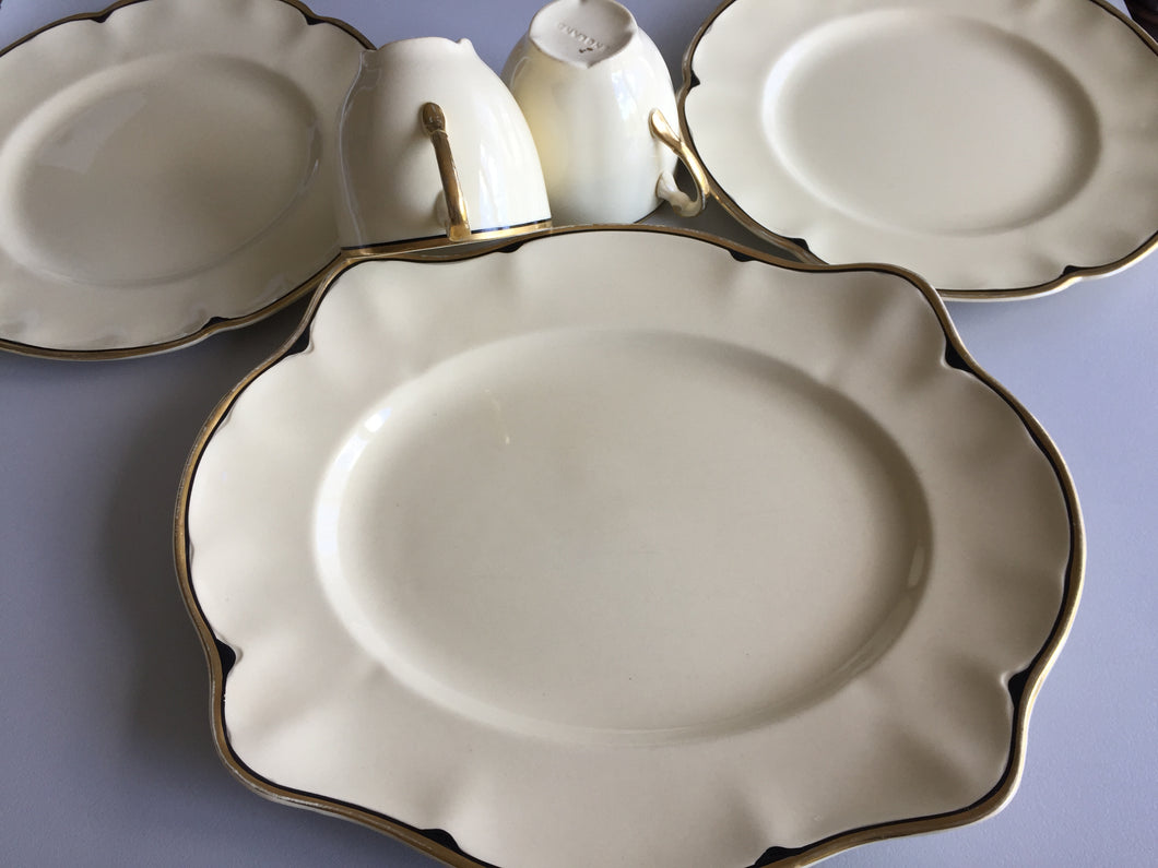 Johnson Brothers English Vintage 5 Piece Plate, Platter and Teacup Set in Cream/Gold/Black