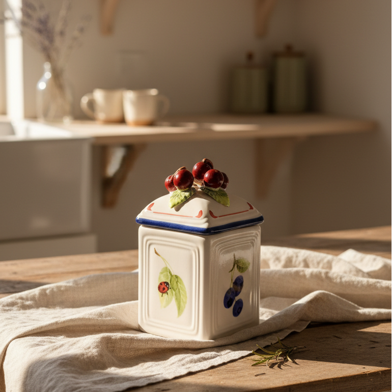 Villeroy & Boch 'Cottage Charm' Ceramic Canisters Pair | Jam Jars | Cherry | Blueberry
