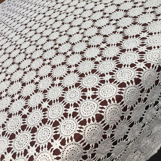 Large Oval Crochet Lace Tablecloth | Handmade Vintage White Cotton