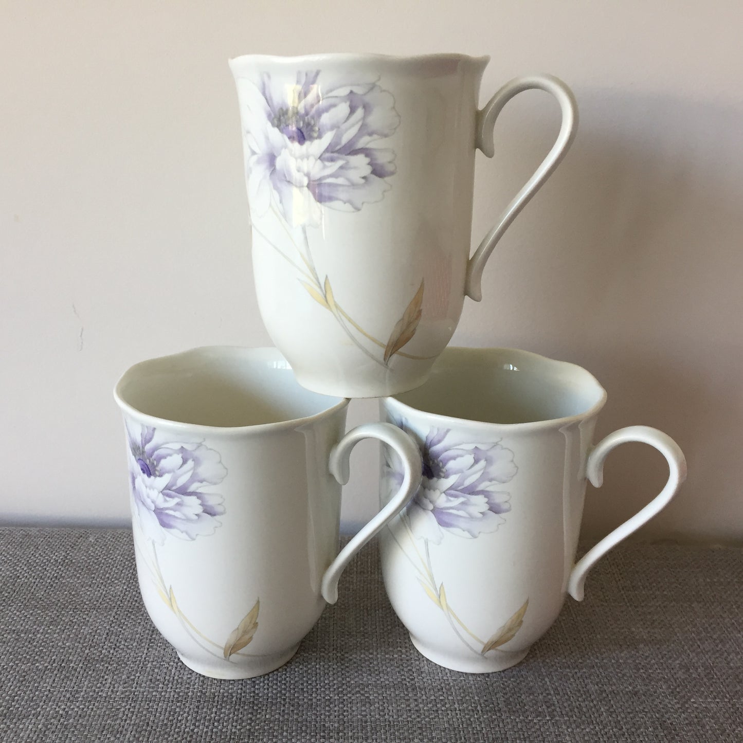 Vintage Set of 3 Mikasa Rondo Peony Splendor Capuccino Mugs