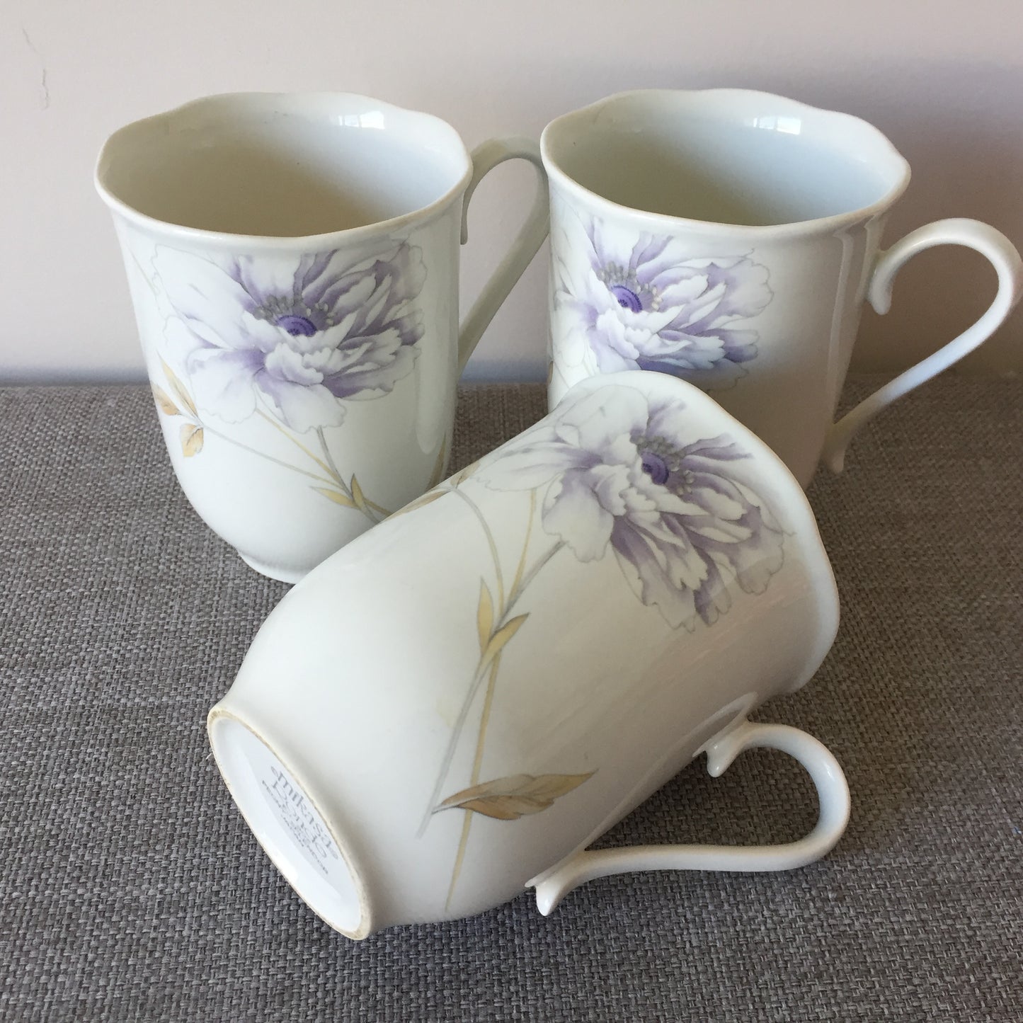 Vintage Set of 3 Mikasa Rondo Peony Splendor Capuccino Mugs