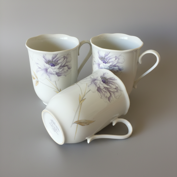 Vintage Set of 3 Mikasa Rondo Peony Splendor Capuccino Mugs