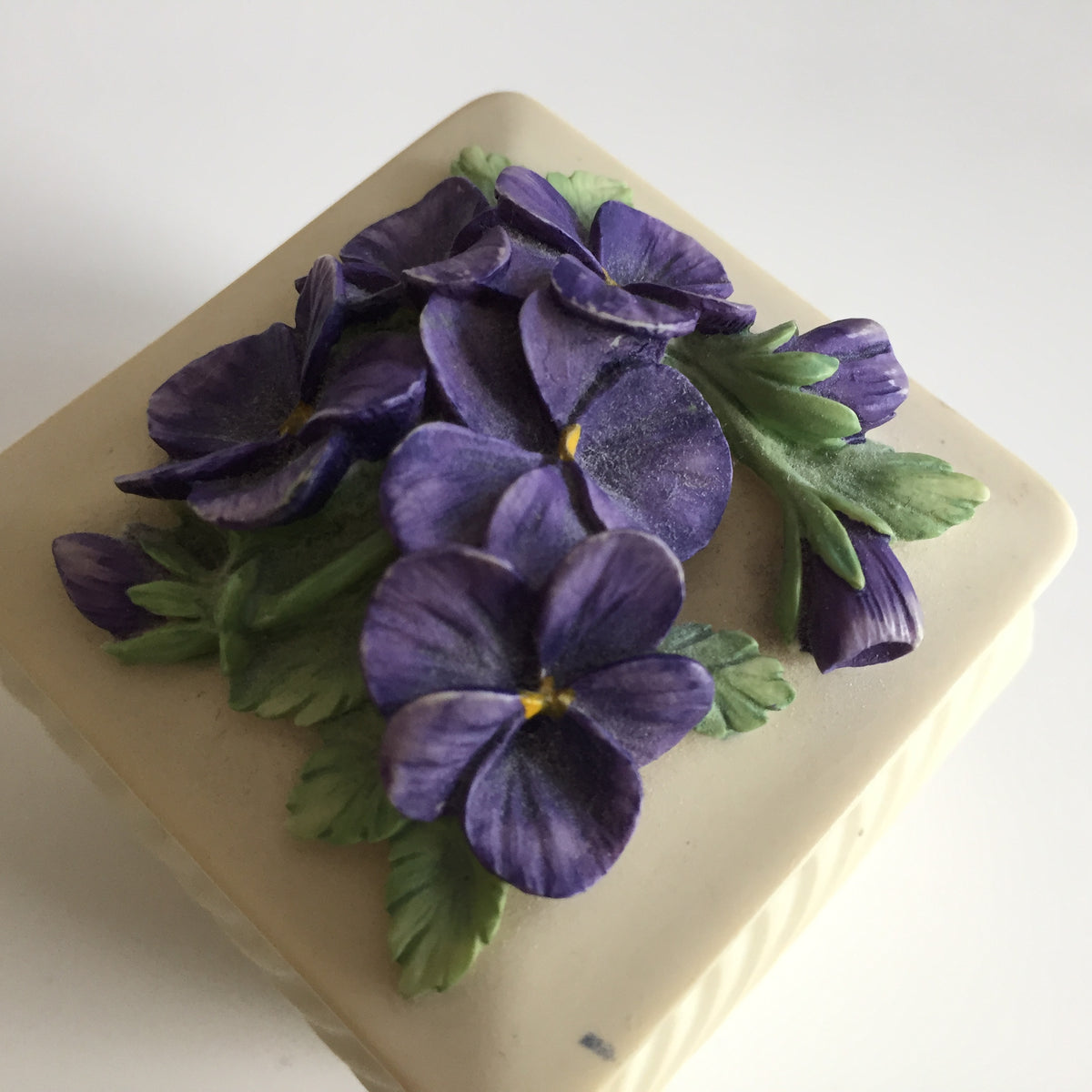 Small Enesco Handcast Casket Square Ring/Trinket Box Purple Violets