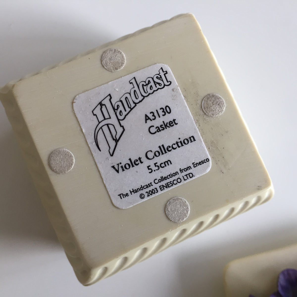 Small Enesco Handcast Casket Square Ring/Trinket Box Purple Violets