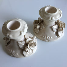 Load image into Gallery viewer, A Pair of Italian Handcrafted Ceramic Candlestick Holders with Capodimonte Style Flowers