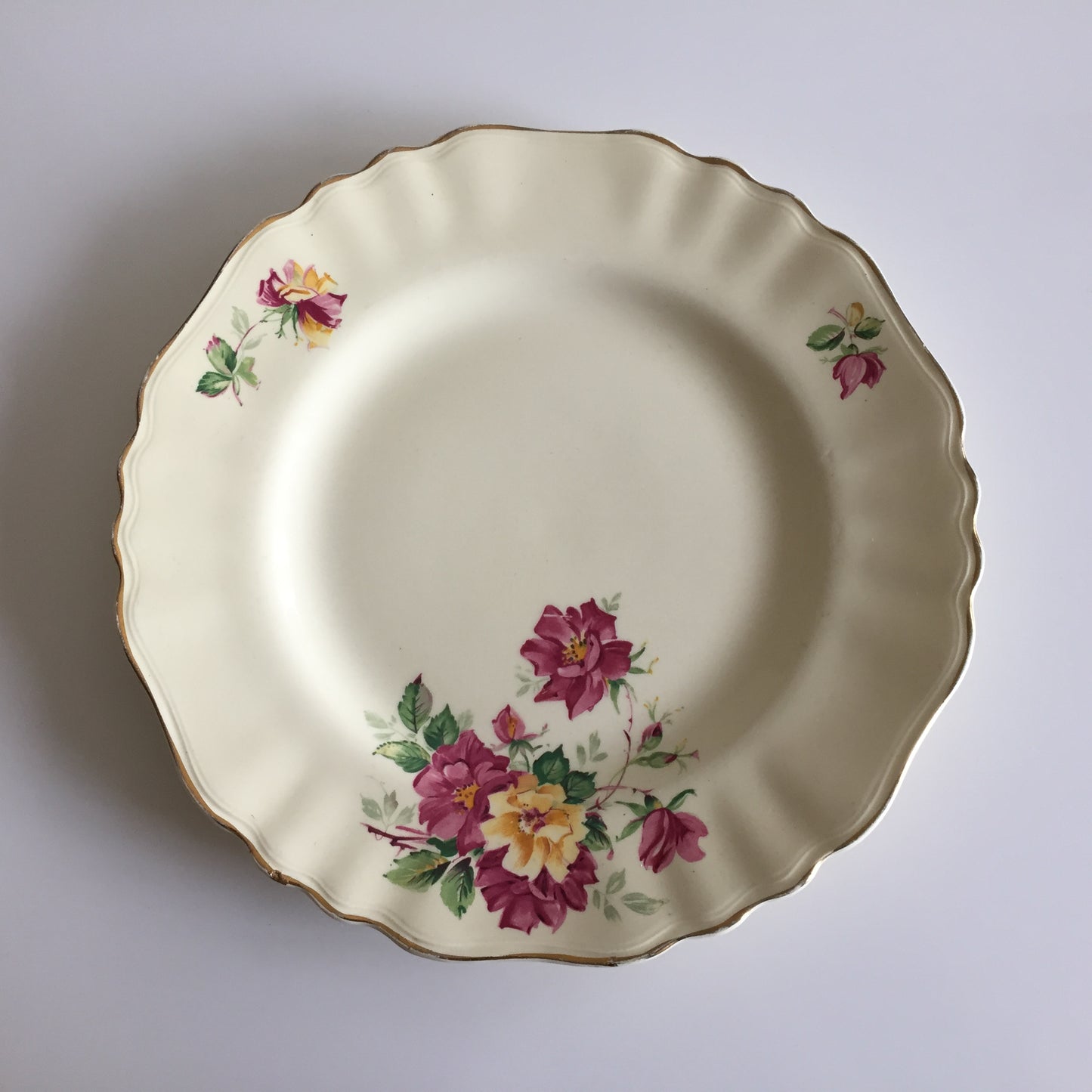 Vintage J & G Meakin English Rose Dinner, Salad or Side Plate, Ivory, Gold Trim