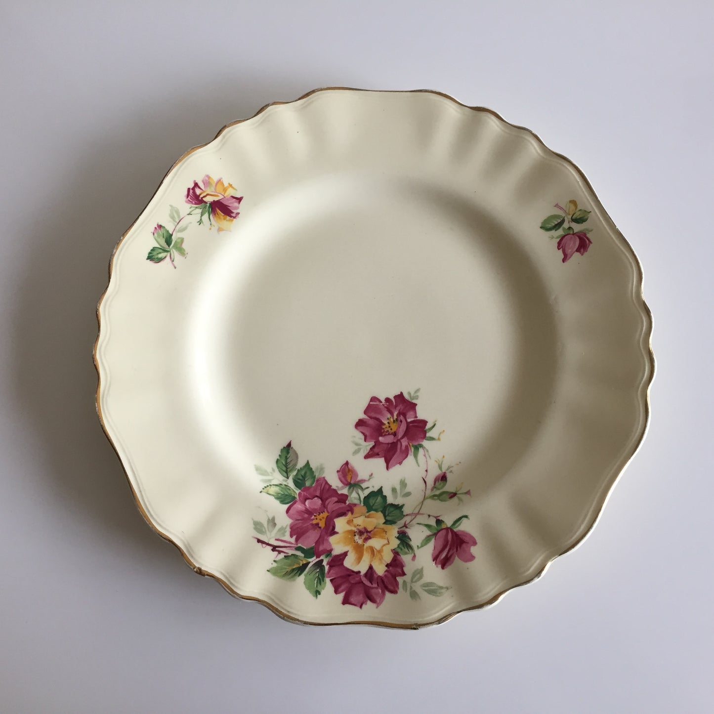 Vintage J & G Meakin English Rose Dinner, Salad or Side Plate, Ivory, Gold Trim
