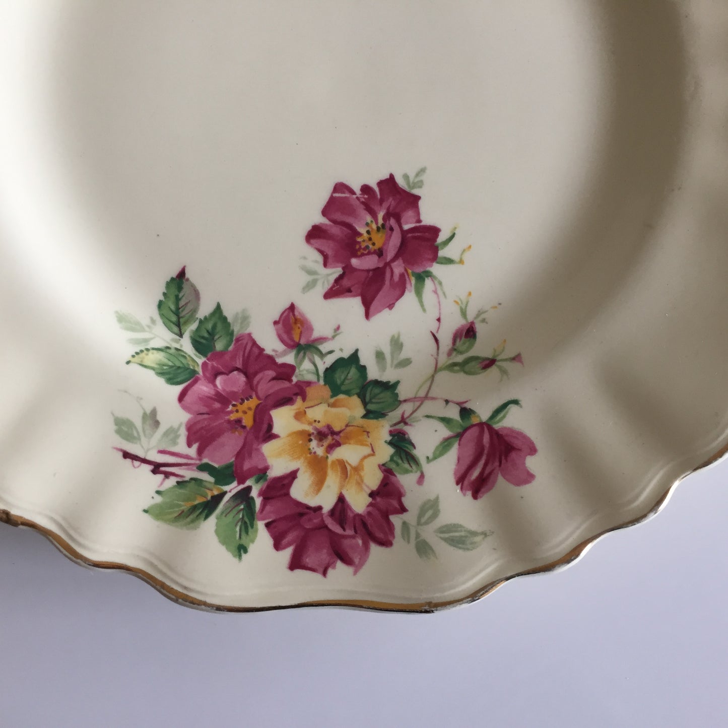 Vintage J & G Meakin English Rose Dinner, Salad or Side Plate, Ivory, Gold Trim