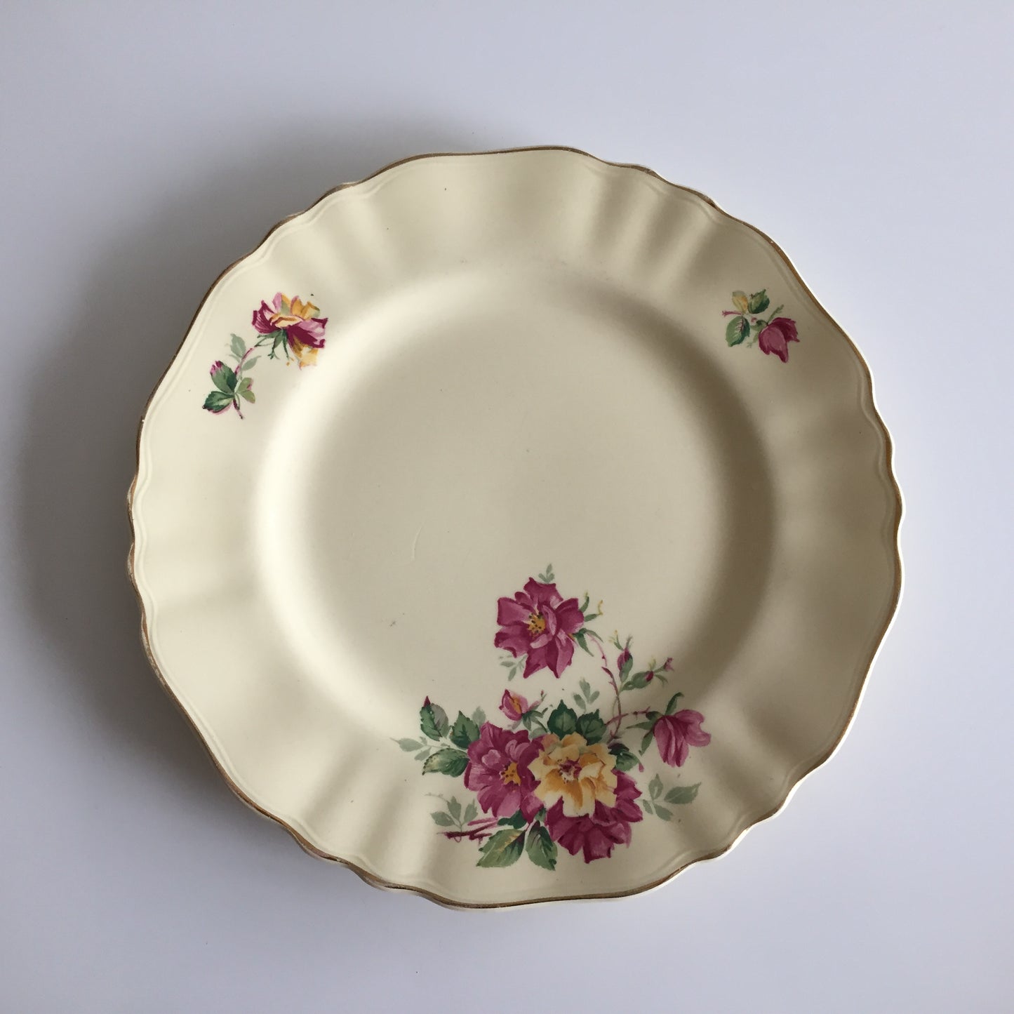 Vintage J & G Meakin English Rose Dinner, Salad or Side Plate, Ivory, Gold Trim