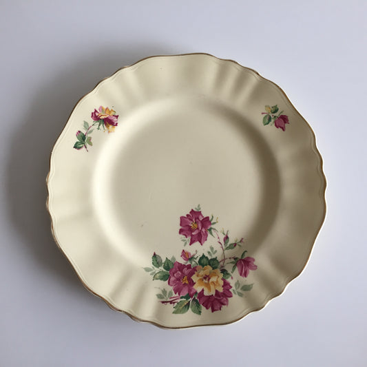 Vintage J & G Meakin English Rose Dinner, Salad or Side Plate, Ivory, Gold Trim