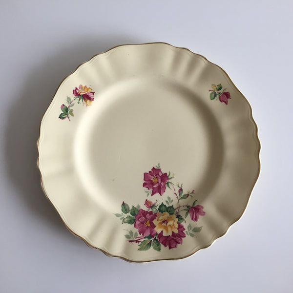 Vintage J & G Meakin English Rose Dinner, Salad or Side Plate, Ivory, Gold Trim