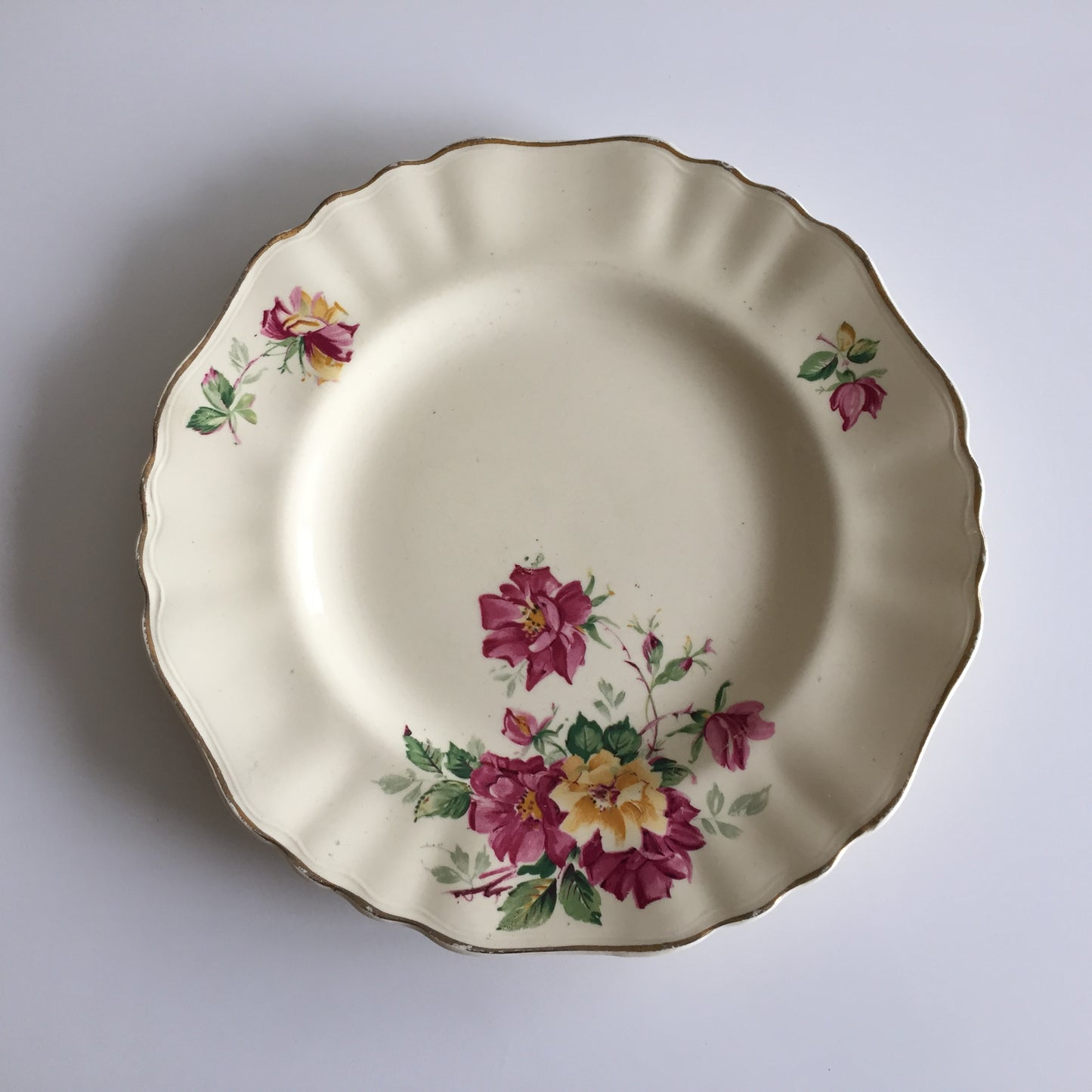 Vintage J & G Meakin English Rose Dinner, Salad or Side Plate, Ivory, Gold Trim