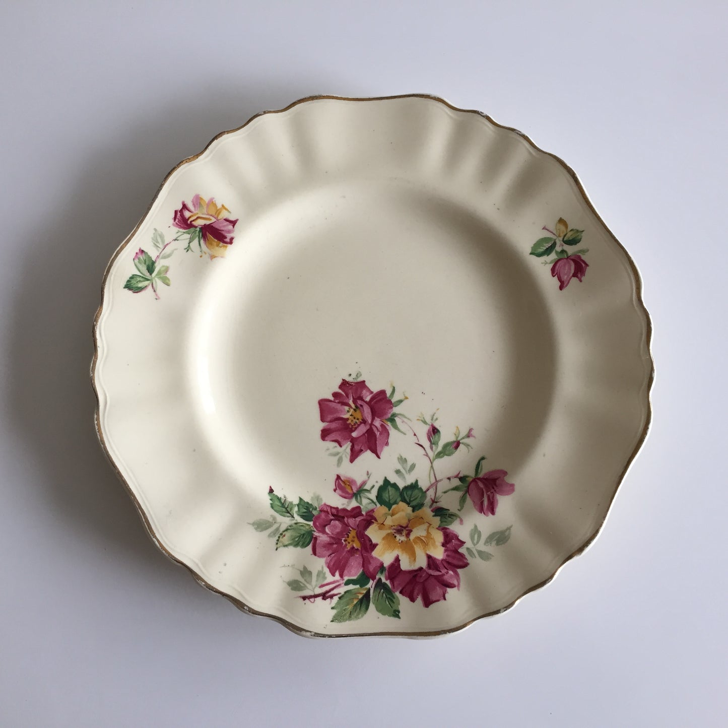 Vintage J & G Meakin English Rose Dinner, Salad or Side Plate, Ivory, Gold Trim