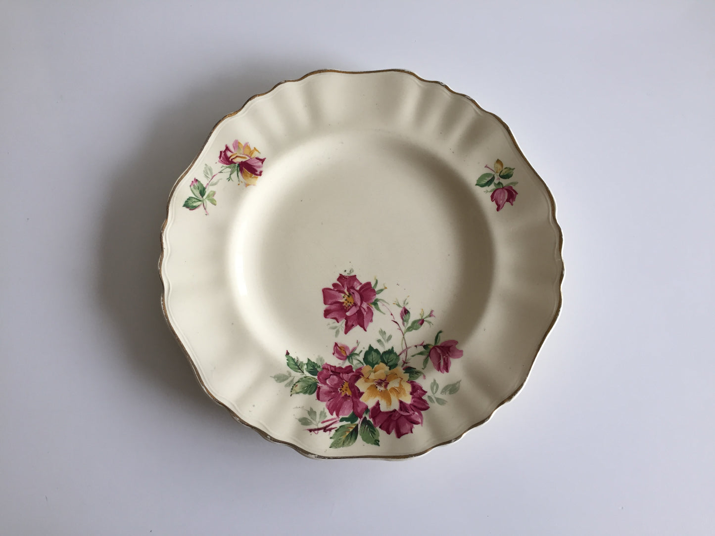 Vintage J & G Meakin English Rose Dinner, Salad or Side Plate, Ivory, Gold Trim