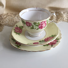 Load image into Gallery viewer, Vintage Porcelain Demitasse Trio with Rose Pattern: Teacup, Saucer &amp; Dessert Plate
