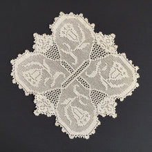 Load image into Gallery viewer, BLUE BELLS Version of a Mary Card Designed Filet Crochet Lace Doily (cca 1930s)