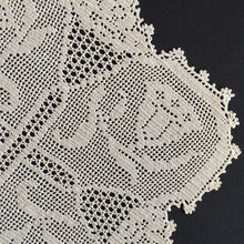 Load image into Gallery viewer, BLUE BELLS Version of a Mary Card Designed Filet Crochet Lace Doily (cca 1930s)