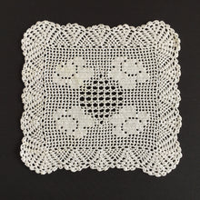 Load image into Gallery viewer, Handmade Edwardian Vintage White Filet Crochet Doily with Tudor Rose Pattern