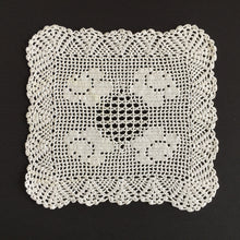 Load image into Gallery viewer, Handmade Edwardian Vintage White Filet Crochet Doily with Tudor Rose Pattern