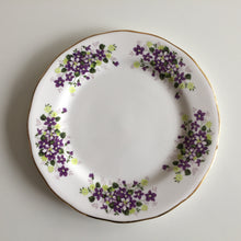 Load image into Gallery viewer, Vintage Porcelain Demitasse Trio with Violets Pattern: Teacup, Saucer &amp; Dessert Plate