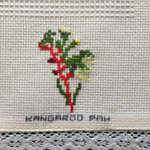 Load image into Gallery viewer, Large Vintage Cross Stitch Embroidered Table Centre Doily with Australian Native Flowers