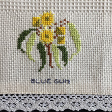 Load image into Gallery viewer, Large Vintage Cross Stitch Embroidered Table Centre Doily with Australian Native Flowers
