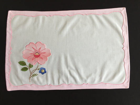 Vintage Applique Hand Embroidered Floral Cotton Placemat Doily