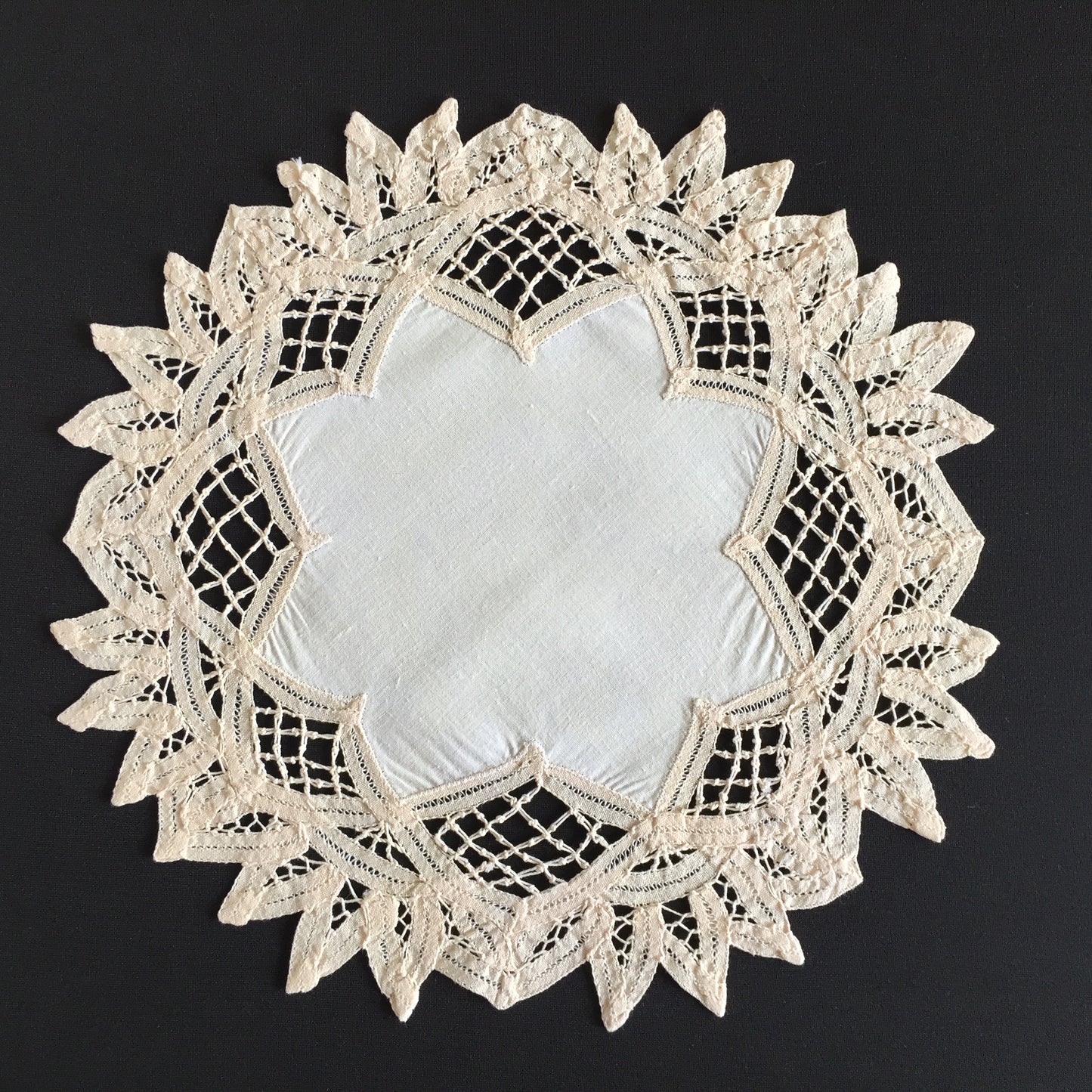 Handmade Vintage Beige Cotton 12" Battenburg/Bordeaux Lace Doily