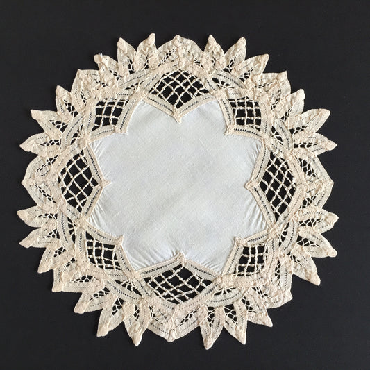 Handmade Vintage Beige Cotton 12" Battenburg/Bordeaux Lace Doily