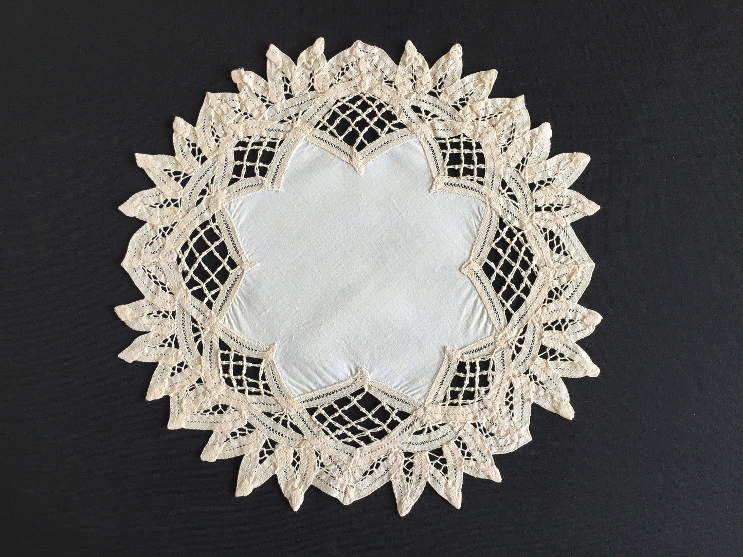 Handmade Vintage Beige Cotton 12" Battenburg/Bordeaux Lace Doily