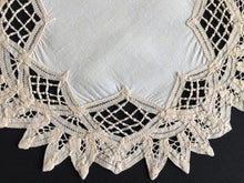 Load image into Gallery viewer, Handmade Vintage Beige Cotton 12" Battenburg/Bordeaux Lace Doily