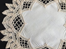 Load image into Gallery viewer, Handmade Vintage Beige Cotton 12" Battenburg/Bordeaux Lace Doily