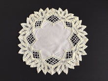 Load image into Gallery viewer, Handmade Vintage Beige Cotton 12" Battenburg/Bordeaux Lace Doily
