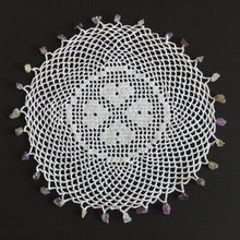 Load image into Gallery viewer, White Filet Crochet Lace Beaded Jug Cover Doily with 4 Hearts
