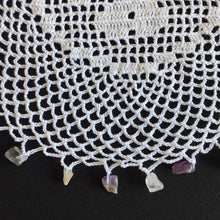 Load image into Gallery viewer, White Filet Crochet Lace Beaded Jug Cover Doily with 4 Hearts