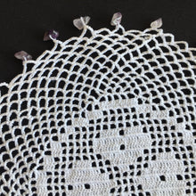 Load image into Gallery viewer, White Filet Crochet Lace Beaded Jug Cover Doily with 4 Hearts