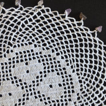 Load image into Gallery viewer, White Filet Crochet Lace Beaded Jug Cover Doily with 4 Hearts