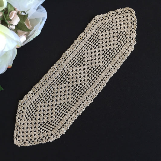 Edwardian Antique Beige Filet Crochet Lace Sandwich Doily