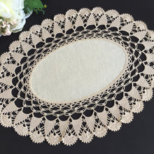 Load image into Gallery viewer, Large Oval Vintage Handmade Ecru Linen and Crochet Lace Table Centre Doily