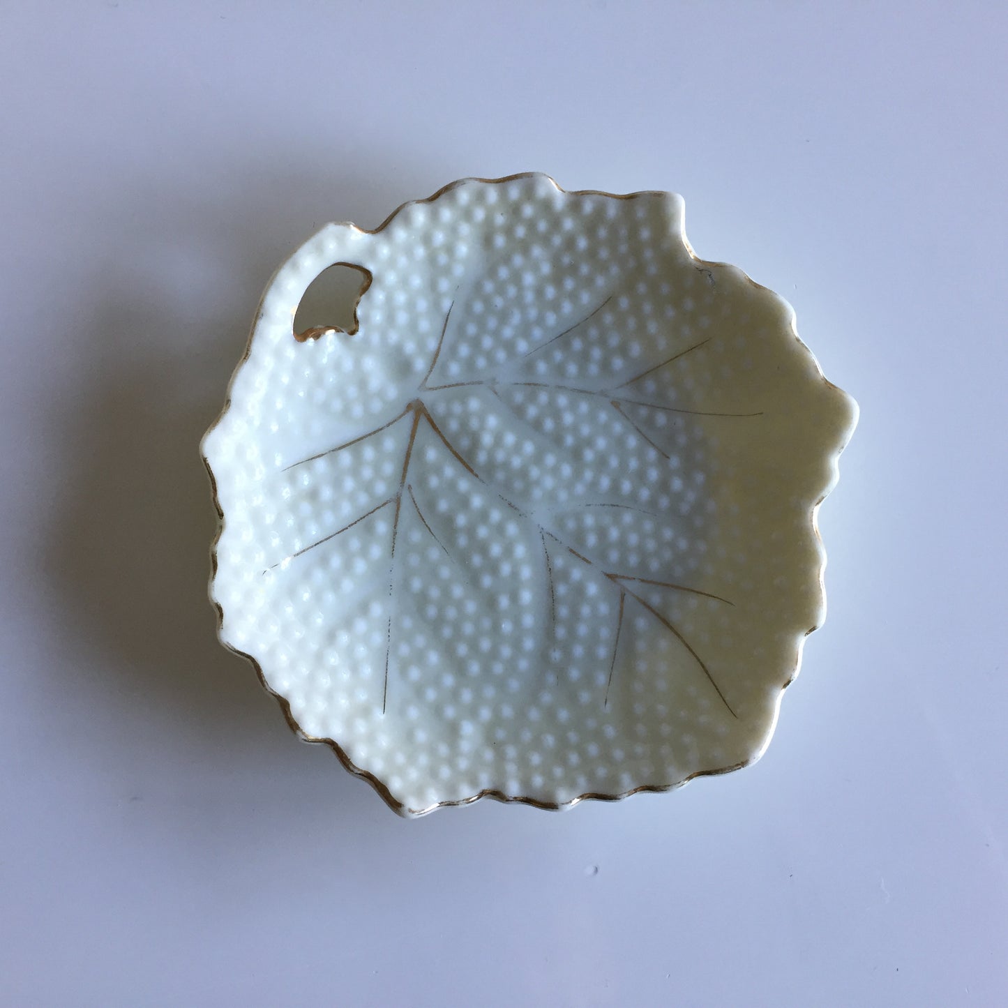 Small Embossed Leaf Shaped Ring Dish Japanese Fine China Vintage