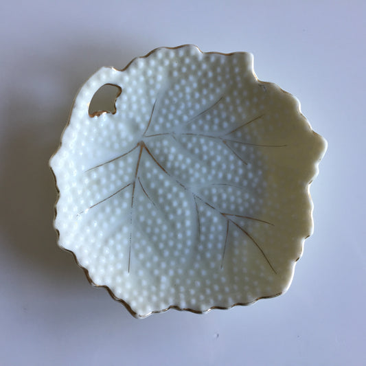Small Embossed Leaf Shaped Ring Dish Japanese Fine China Vintage