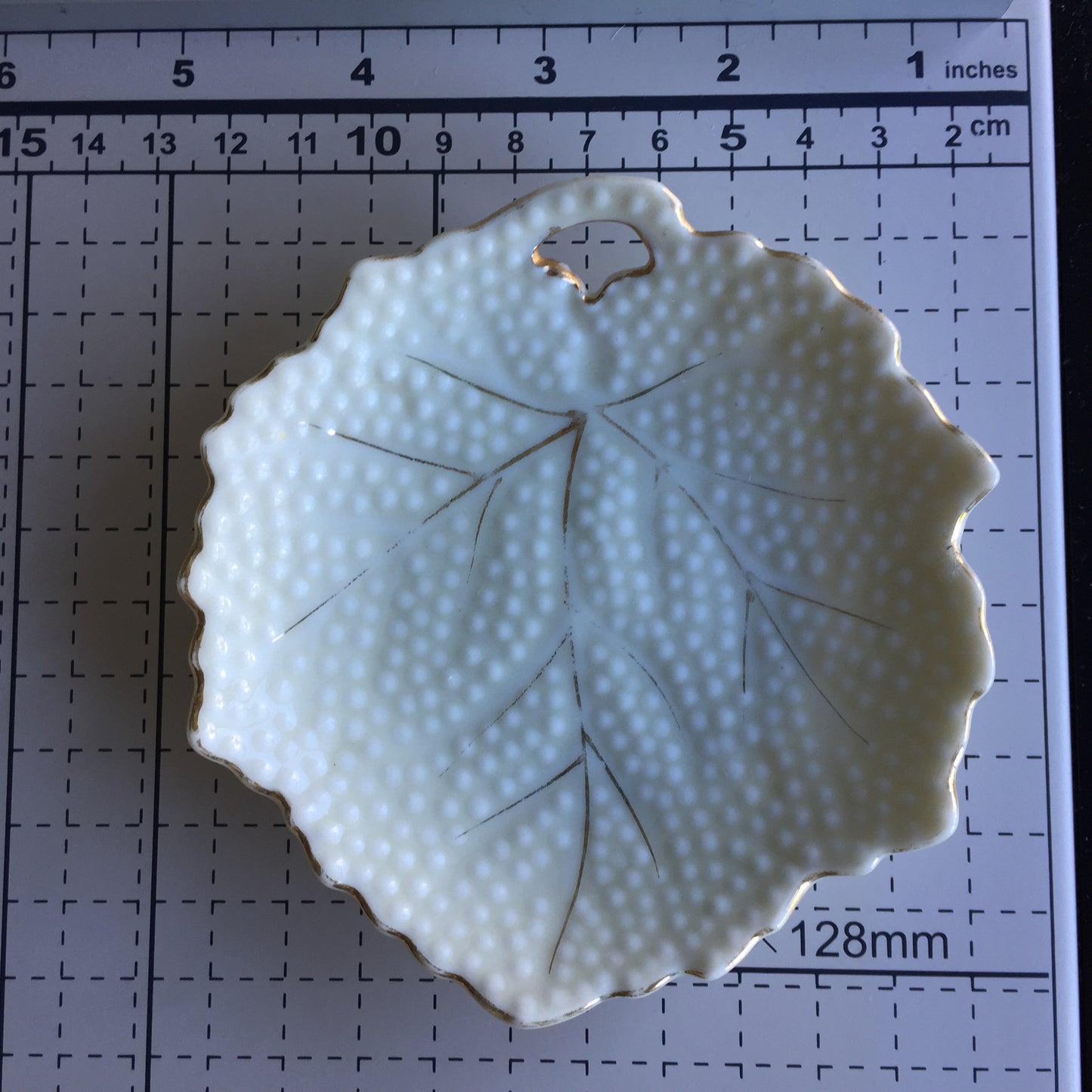 Small Embossed Leaf Shaped Ring Dish Japanese Fine China Vintage