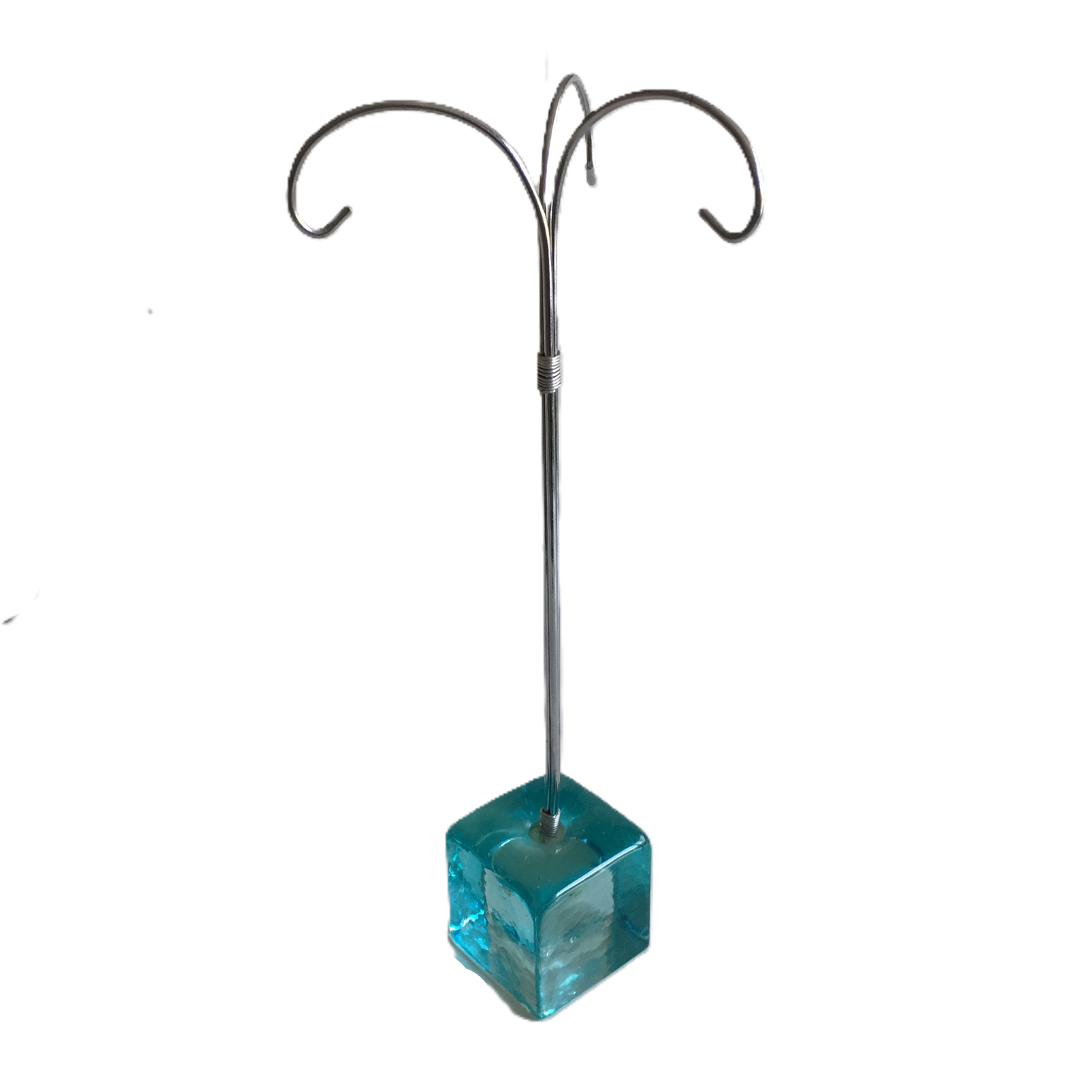 Minimalist Vintage Jewellery Stand | Aqua Glass Base | Chrome