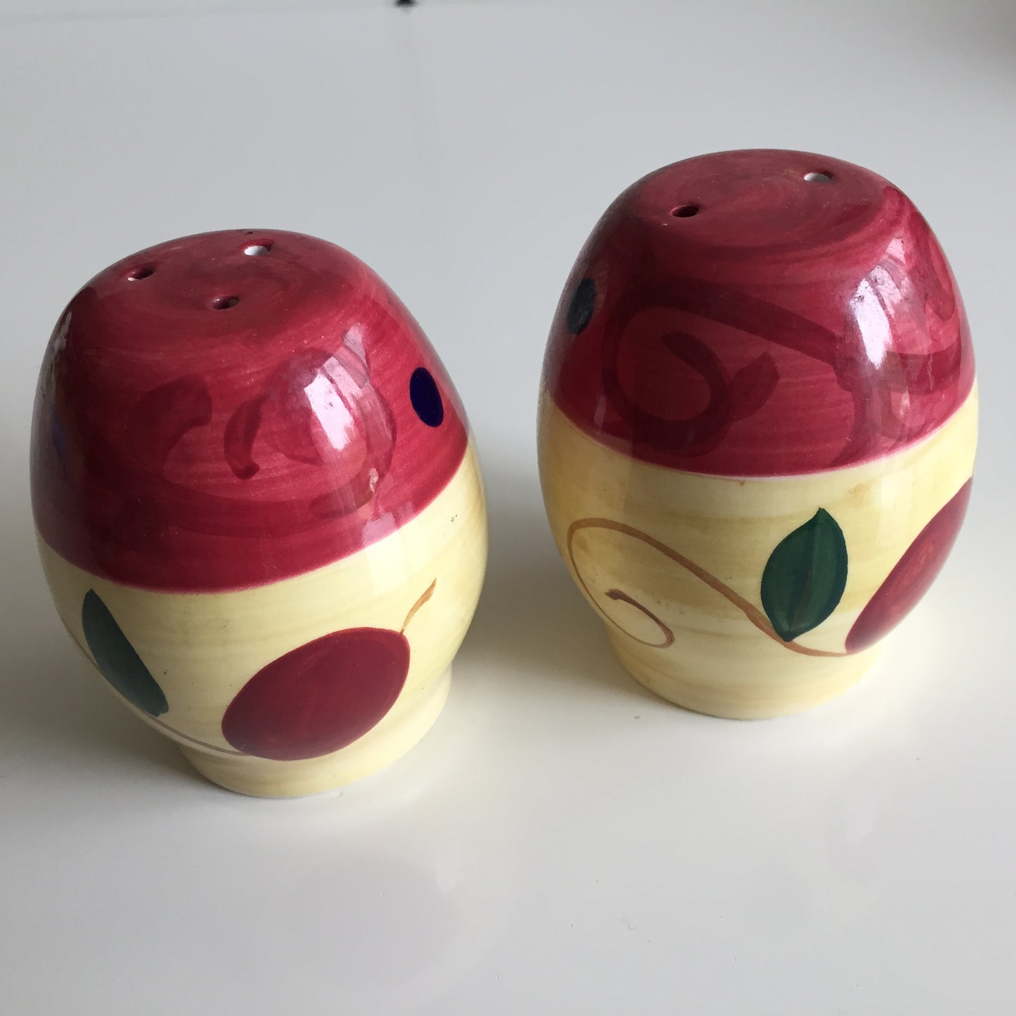 Retro Vintage Unused Ornamental Salt and Pepper Shakers with Hand Painted Olives